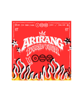 Red square bandana scarf with white graffiti Arirang World Tour design, flames, crown and member names, BTS inspired merch"