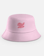 Light baby pink bucket hat with Girl With Luv heart design, BTS inspired kpop merch