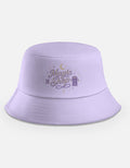 "Lavender bucket hat with Magic Shop design showing a purple door, crescent moon and stars, inspired by the BTS song Magic Shop"